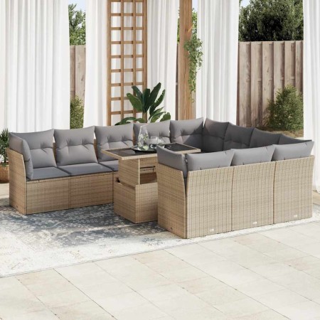 Set de sofás de jardín 11pzas con cojines ratán sintético beige en Conjuntos de jardín | Comprar online en Foru.es
