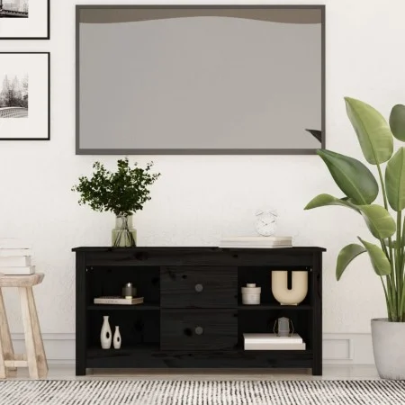 Mueble de TV de madera maciza de pino negro 103x36,5x52 cm de vidaXL, Muebles TV - Ref: Foro24-814573, Precio: 77,92 €, Descu...