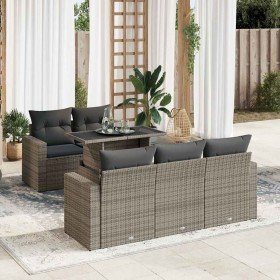 Set de muebles de jardín 6 pzas y cojines ratán sintético gris en Conjuntos de jardín | Comprar online en Foru.es