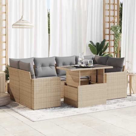 Set sofás de jardín 7 piezas y cojines ratán sintético beige en Conjuntos de jardín | Comprar online en Foru.es