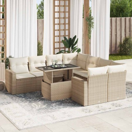 Set de sofás de jardín con cojines 9 pzas ratán sintético beige en Conjuntos de jardín | Comprar online en Foru.es