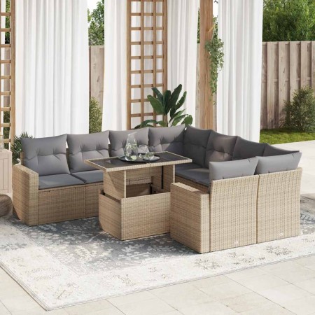 Set de sofás de jardín con cojines 9 pzas ratán sintético beige en Conjuntos de jardín | Comprar online en Foru.es