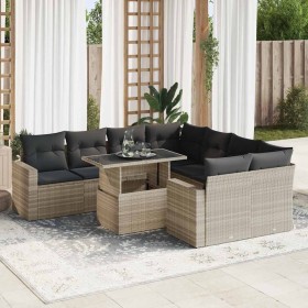 Set muebles jardín 9 pzas y cojines ratán sintético gris claro en Conjuntos de jardín | Comprar online en Foru.es