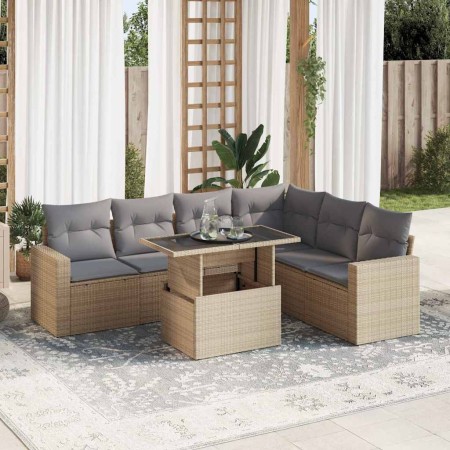 Set sofás de jardín 7 piezas y cojines ratán sintético beige en Conjuntos de jardín | Comprar online en Foru.es