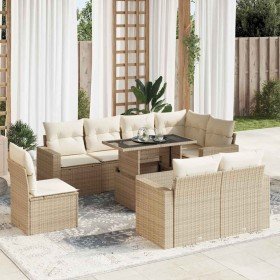Set de sofás de jardín con cojines 9 pzas ratán sintético beige en Conjuntos de jardín | Comprar online en Foru.es