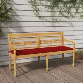 Banco Batavia con cojín rojo madera maciza de teca 150 cm de vidaXL, Bancos de jardín - Ref: Foro24-3100832, Precio: 246,82 €...