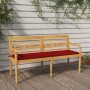 Banco Batavia con cojín rojo madera maciza de teca 150 cm de vidaXL, Bancos de jardín - Ref: Foro24-3100832, Precio: 250,65 €...