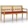 Banco Batavia con cojín rojo madera maciza de teca 150 cm de vidaXL, Bancos de jardín - Ref: Foro24-3100832, Precio: 250,65 €...