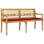 Banco Batavia con cojín rojo madera maciza de teca 150 cm de vidaXL, Bancos de jardín - Ref: Foro24-3100832, Precio: 250,65 €...