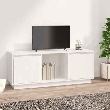 Mueble para TV de madera maciza de pino blanco 110,5x35x44 cm de vidaXL, Muebles TV - Ref: Foro24-814340, Precio: 82,58 €, De...