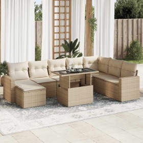 Set de sofás de jardín con cojines 9 pzas ratán sintético beige en Conjuntos de jardín | Comprar online en Foru.es