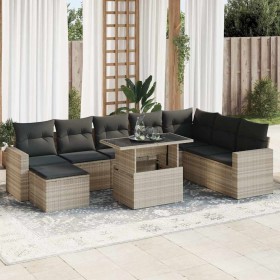Set muebles jardín 9 pzas y cojines ratán sintético gris claro en Conjuntos de jardín | Comprar online en Foru.es