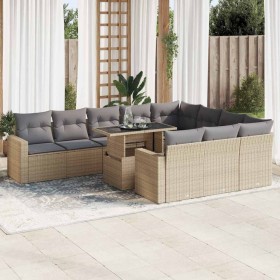 Set de sofás de jardín 11pzas con cojines ratán sintético beige en Conjuntos de jardín | Comprar online en Foru.es