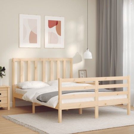Estructura de cama con cabecero madera maciza 140x200 cm de vidaXL, Camas y somieres - Ref: Foro24-3193856, Precio: 119,31 €,...