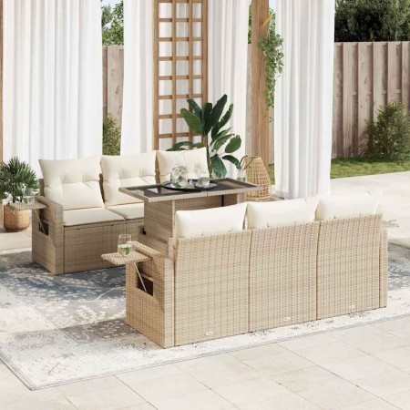 Set sofás de jardín 7 piezas y cojines ratán sintético beige en Conjuntos de jardín | Comprar online en Foru.es