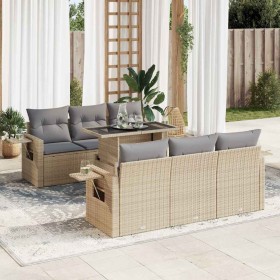 Set sofás de jardín 7 piezas y cojines ratán sintético beige en Conjuntos de jardín | Comprar online en Foru.es