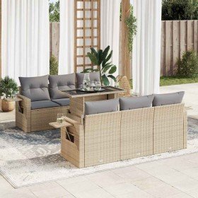 Set sofás de jardín 7 piezas y cojines ratán sintético beige en Conjuntos de jardín | Comprar online en Foru.es