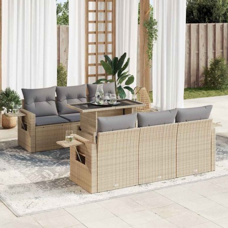 Set sofás de jardín 7 piezas y cojines ratán sintético beige en Conjuntos de jardín | Comprar online en Foru.es