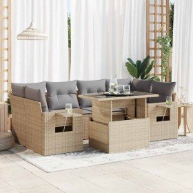 Set sofás de jardín 7 piezas y cojines ratán sintético beige en Conjuntos de jardín | Comprar online en Foru.es