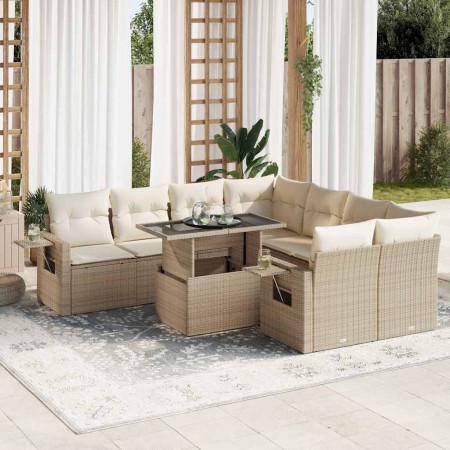 Set de sofás de jardín con cojines 9 pzas ratán sintético beige en Conjuntos de jardín | Comprar online en Foru.es