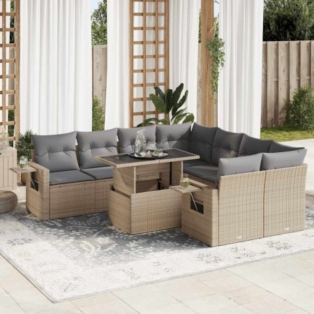 Set de sofás de jardín con cojines 9 pzas ratán sintético beige en Conjuntos de jardín | Comprar online en Foru.es