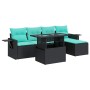 Juego Sofá Jardín 6 Piezas con Cojines Negro Poli Ratán Acacia en Conjuntos de jardín | Comprar online en Foru.es