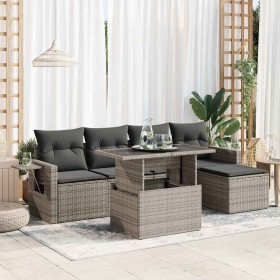 Set de muebles de jardín 6 pzas y cojines ratán sintético gris en Conjuntos de jardín | Comprar online en Foru.es