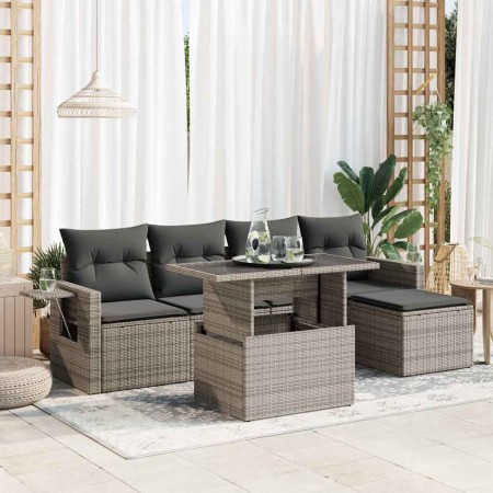 Set de muebles de jardín 6 pzas y cojines ratán sintético gris en Conjuntos de jardín | Comprar online en Foru.es