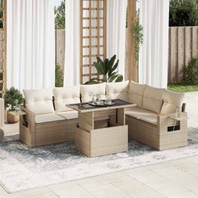 Set sofás de jardín 7 piezas y cojines ratán sintético beige en Conjuntos de jardín | Comprar online en Foru.es