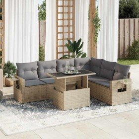 Set sofás de jardín 7 piezas y cojines ratán sintético beige en Conjuntos de jardín | Comprar online en Foru.es