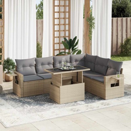 Set sofás de jardín 7 piezas y cojines ratán sintético beige en Conjuntos de jardín | Comprar online en Foru.es