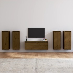 Muebles para TV 5 piezas madera maciza de pino marrón miel de vidaXL, Muebles TV - Ref: Foro24-3100217, Precio: 217,59 €, Des...
