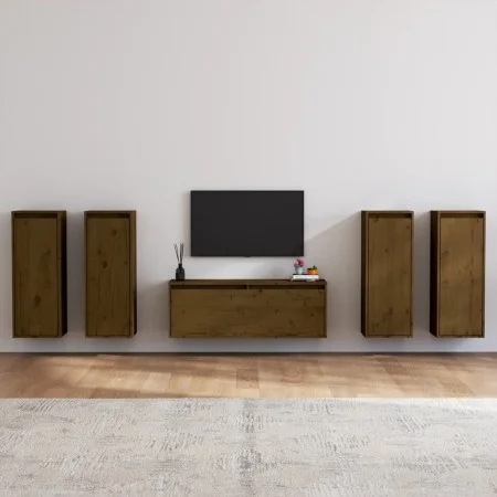Muebles para TV 5 piezas madera maciza de pino marrón miel de vidaXL, Muebles TV - Ref: Foro24-3100217, Precio: 214,45 €, Des...