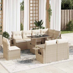 Set de sofás de jardín con cojines 9 pzas ratán sintético beige en Conjuntos de jardín | Comprar online en Foru.es