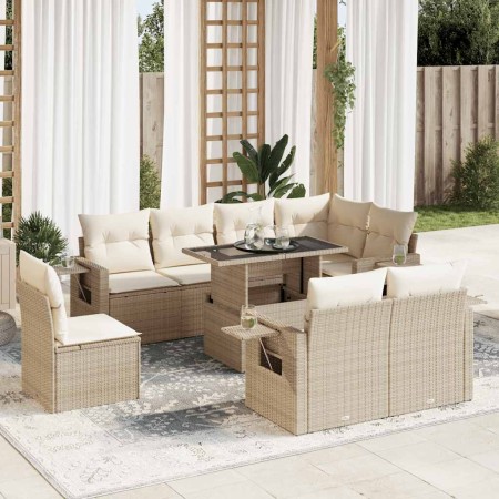 Set de sofás de jardín con cojines 9 pzas ratán sintético beige en Conjuntos de jardín | Comprar online en Foru.es