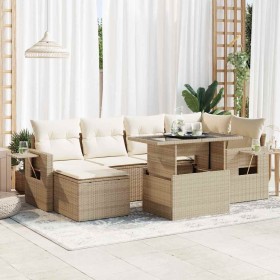 Set sofás de jardín 7 piezas y cojines ratán sintético beige en Conjuntos de jardín | Comprar online en Foru.es