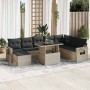 Set muebles jardín 9 pzas y cojines ratán sintético gris claro en Conjuntos de jardín | Comprar online en Foru.es