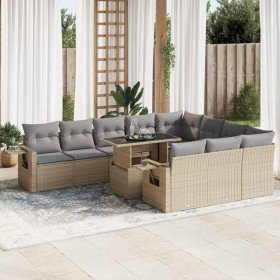 Set de sofás de jardín 11pzas con cojines ratán sintético beige en Conjuntos de jardín | Comprar online en Foru.es