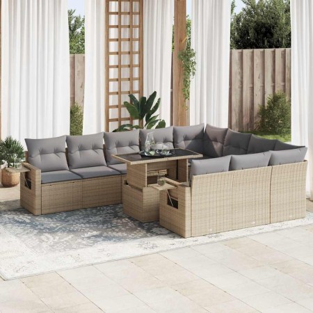 Set de sofás de jardín 11pzas con cojines ratán sintético beige en Conjuntos de jardín | Comprar online en Foru.es