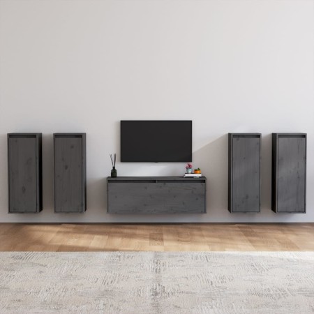 Muebles para TV 5 piezas madera maciza de pino gris de vidaXL, Muebles TV - Ref: Foro24-3100216, Precio: 217,21 €, Descuento: %