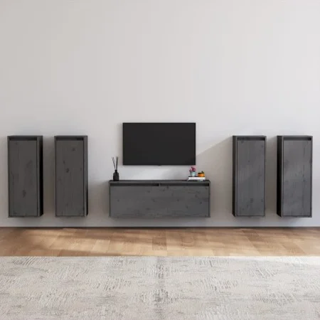 Muebles para TV 5 piezas madera maciza de pino gris de vidaXL, Muebles TV - Ref: Foro24-3100216, Precio: 214,44 €, Descuento: %