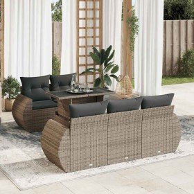 Set de muebles de jardín 6 pzas y cojines ratán sintético gris en Conjuntos de jardín | Comprar online en Foru.es
