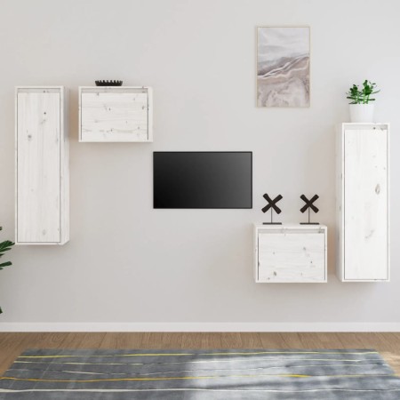 Muebles para TV 4 piezas madera maciza de pino blanco de vidaXL, Muebles TV - Ref: Foro24-3100250, Precio: 185,36 €, Descuent...