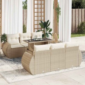 Set sofás de jardín 7 piezas y cojines ratán sintético beige en Conjuntos de jardín | Comprar online en Foru.es