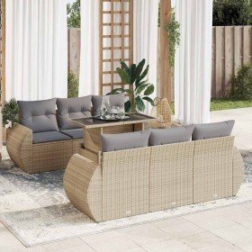 Set sofás de jardín 7 piezas y cojines ratán sintético beige en Conjuntos de jardín | Comprar online en Foru.es