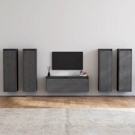 Muebles para TV 5 piezas madera maciza de pino gris de vidaXL, Muebles TV - Ref: Foro24-3100211, Precio: 259,91 €, Descuento: %