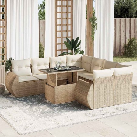 Set de sofás de jardín con cojines 9 pzas ratán sintético beige en Conjuntos de jardín | Comprar online en Foru.es