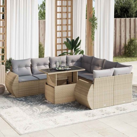 Set de sofás de jardín con cojines 9 pzas ratán sintético beige en Conjuntos de jardín | Comprar online en Foru.es