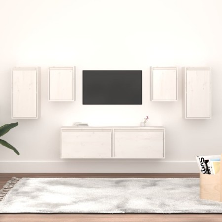 Muebles para TV 6 piezas madera maciza de pino blanco de vidaXL, Muebles TV - Ref: Foro24-3100240, Precio: 223,93 €, Descuent...