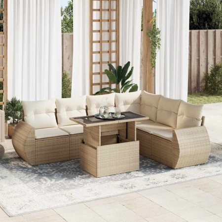 Set sofás de jardín 7 piezas y cojines ratán sintético beige en Conjuntos de jardín | Comprar online en Foru.es